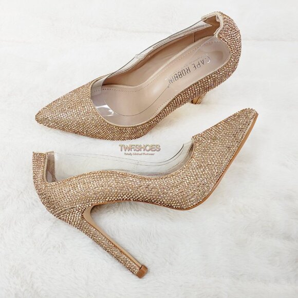 Size 7.5 Rose Gold Rhinestone High Heel Illusion Pumps NEW - Picture 10 of 16